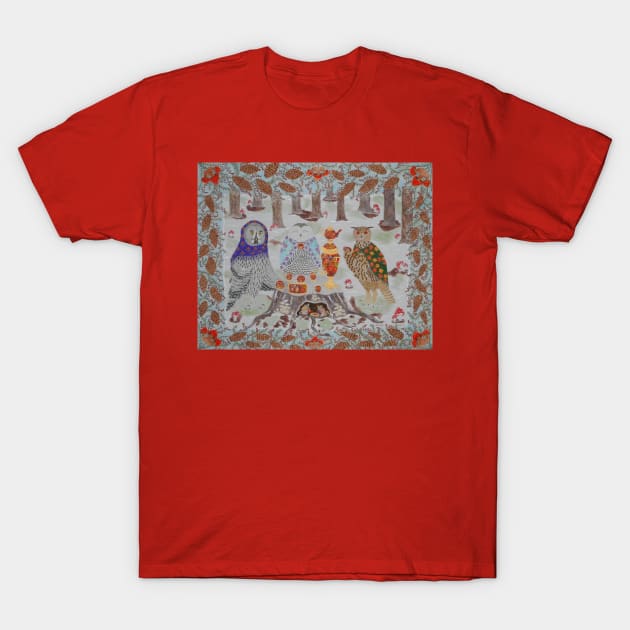 Owl Tea Party T-Shirt by DebiCady